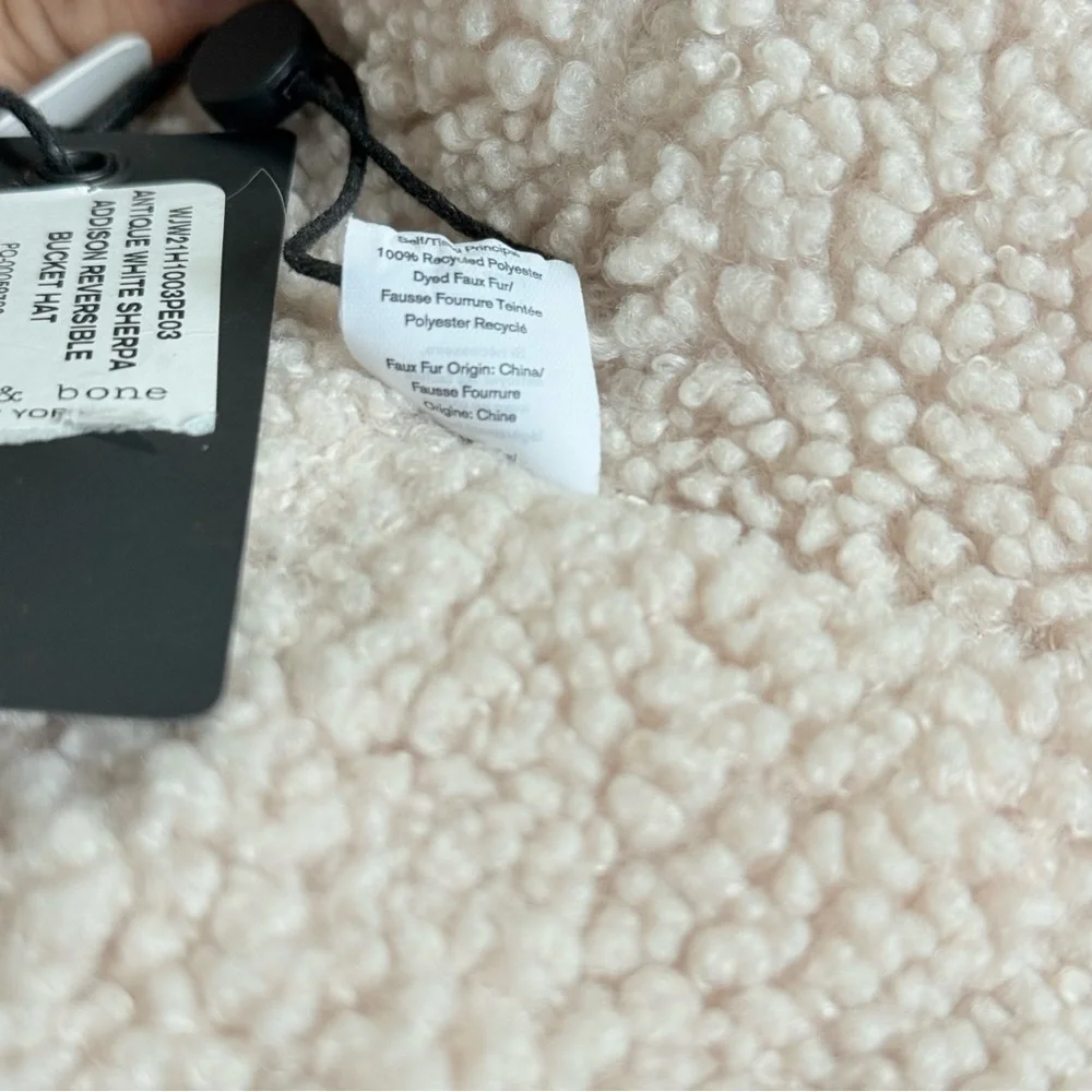 Rag & Bone Reversible Beige Sherpa and Quilted Nylon Addison Bucket Hat
